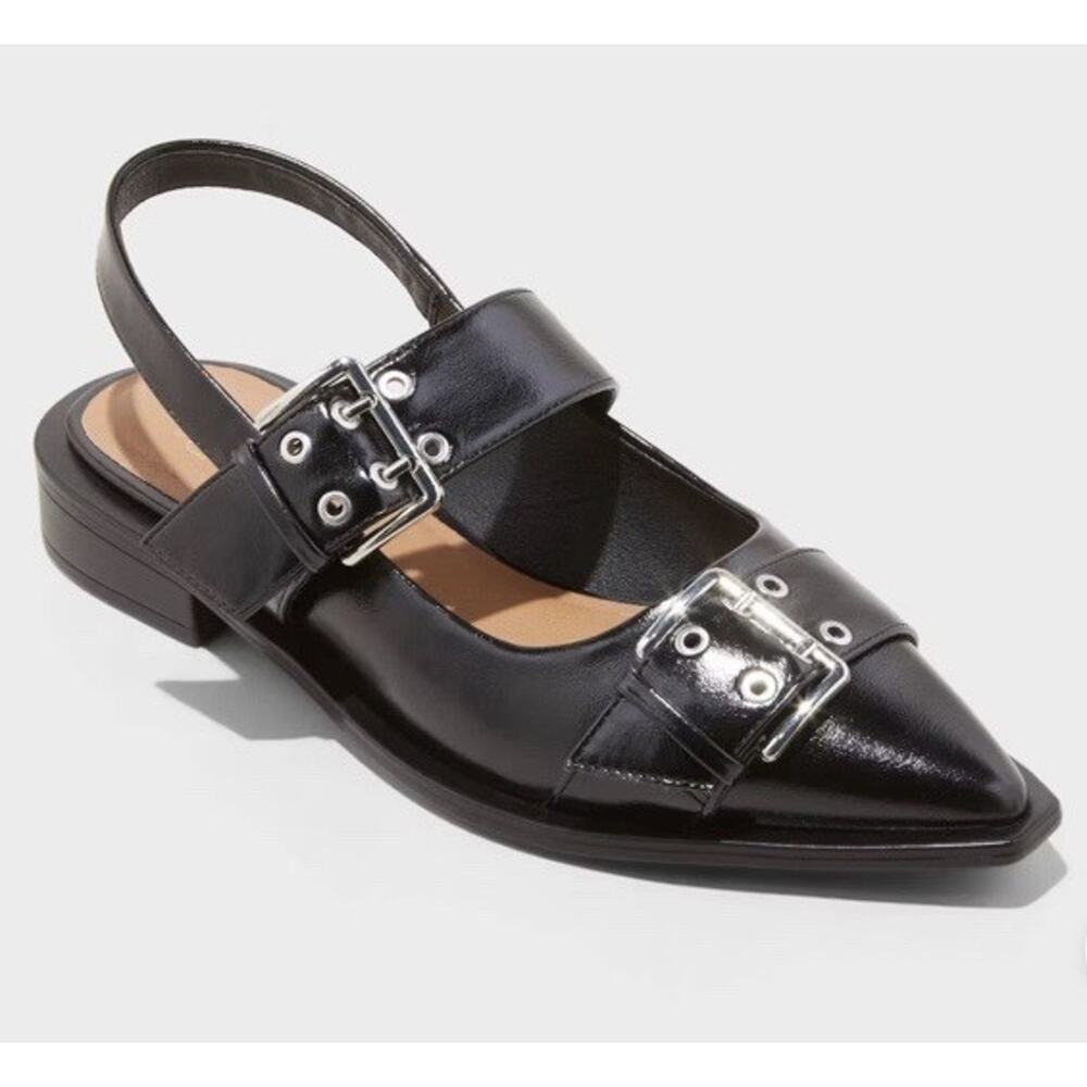 Women's Peyton Double Buckle Slingback Flats 6 with Memory Foam Insole